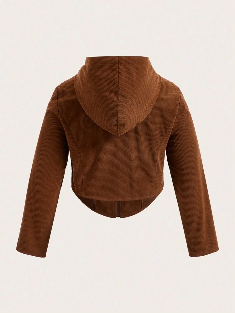 Women's Plus Size Hooded Jacket With Letter Embroidery, Zipper Front