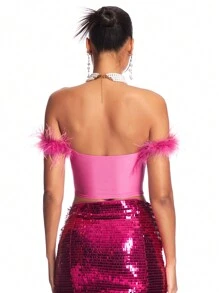 SHEIN BAE Áo hở vai màu hồng giản dị tiệc tùng câu lạc bộ tuyệt đẹp cho ngày lễ tình nhân - Hồng - Xem 3