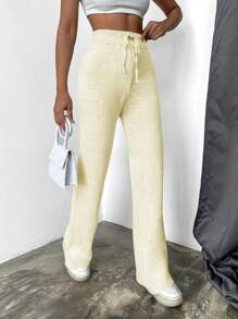 EURMUSE Einfarbig Gestrickte Damen-trainingshose Mit Kordelzug Am Bund - Weiss - Übersicht 5