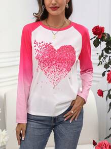 SHEIN LUNE Của phụ nữ Giải trí Tay áo dài Áo thun Nổi bật Tim Và In bướm - Nhiều màu - Xem 5