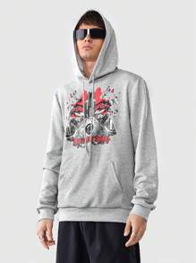 ROMWE MEN Grunge Punk Men'S Pattern Printed Hoodie With Kangaroo Pocket - Grey - View 6