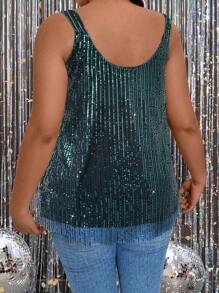 SHEIN Clasi Kích thước lớn Của phụ nữ Long lanh Cami ngọn - Màu xanh lá cây đậm - Xem 2