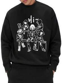 男士卡通印花圓領衛衣 - 黑色 - 查看 1