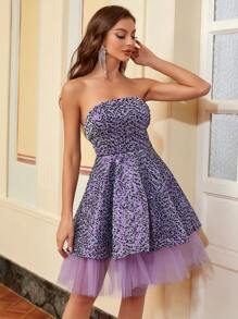 SHEIN Belle 網眼及珠片拼接的無肩帶雞尾酒裙 - 紫色 - 查看 8