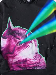 SHEIN Sudadera Con Capucha Impresa Cool Cat Casual Para Niños