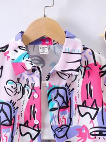 SHEIN Young Girls Graffiti Print Cropped Short Sleeve Shirt