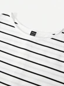 SHEIN Váy Bà bầu Bất đối xứng Nút Sọc Giải trí - trắng - Xem 6