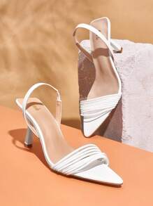 SheIn VCAY Slingback High Heel Sandals Vacation Shoes Summer Halloween Christmas - White - View 1