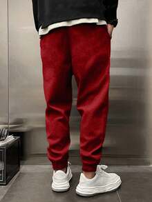 RueChic Men's Patch Detail Drawstring Waist Sweatpants - Red - View 2