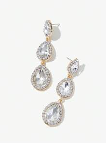 SHEIN SXY 1對水滴形歐美復古奢華寶石耳環 - 無色 - 查看 7