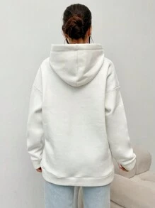 RueChic Women's Printed White Hooded Sweatshirt