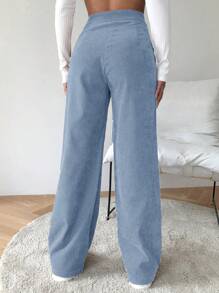 EURMUSE Solid Color Corduroy Trousers - Blue - View 5
