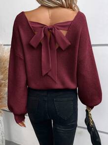 SHEIN Frenchy Jersey De Mujer Con Lazo En La Espalda - Burdeos - Ver 1
