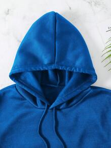 SHEIN EZwear 女式連帽保暖開衫,印有字母和蝴蝶圖案 - 藍色 - 查看 6