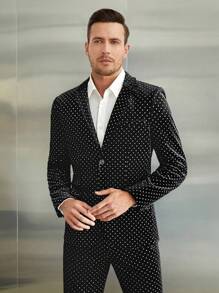 Manfinity VCAY Men's Black Velvet Blazer With Polka Dots - Multicolor - View 1