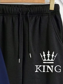 Nam Hình vương miện Áo nỉ có mũ Và Quần Bộ - Xanh đậm - Xem 5