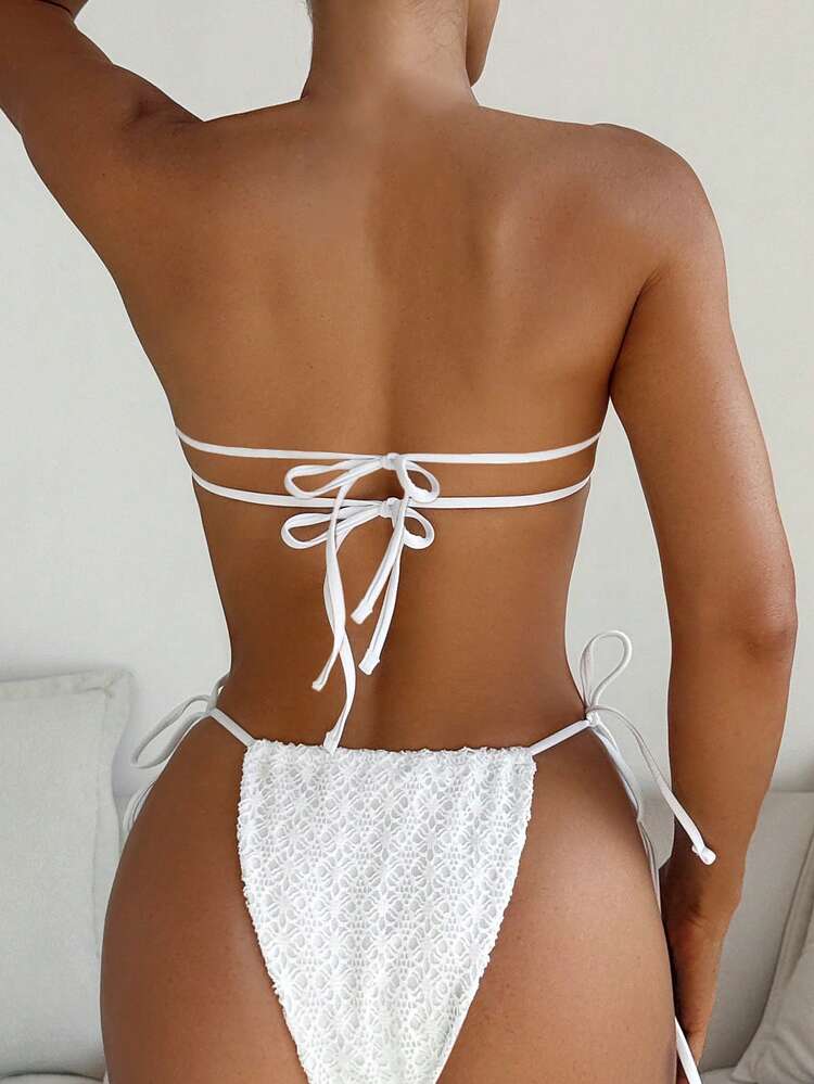 Summer Ladies' Solid Color Bandeau Bikini Set
