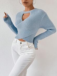 Chiquease Women's Cutout Crossover Knit Pullover Fall Winter Sweater - Blue - View 6