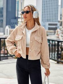 Lunelith SHEIN Lunessa Frauen Einfarbige Jacke Mit Umkehrbare Tasche Und Langem Ärmel