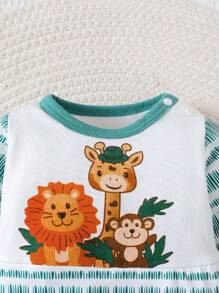 SHEIN Baby Boys' Cute Animal Printed Long Sleeve Jumpsuit, Winter - Multicolor - View 5