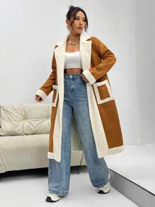 SHEIN Unity Áo khoác dài vừa có lót nhiệt dành cho nữ - gừng - Xem 3