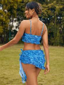 SHEIN Swim Women's Multi-Layered Lace Decorated Bikini Set Wedding Summer Beach - Multicolor - View 2