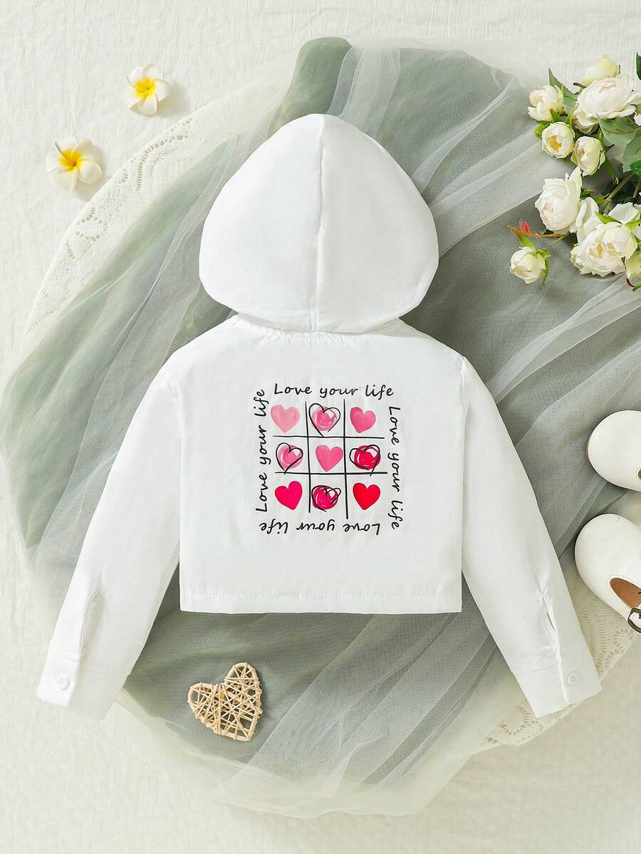 Áo hoodie nhẹ có in hình tình yêu và khẩu hiệu cho bé gái - trắng - Xem 1