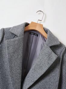 SHEIN EZwear 秋冬女款字母图案衬里格子羊毛大衣 - 灰色 - 查看 3