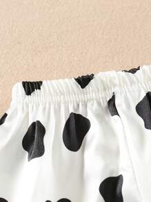 Baby Girl White Cute Little Cow Print Pattern Trousers, Long-Sleeved Cardigan, Buttoned Two-Piece Home Clothes - White - View 3