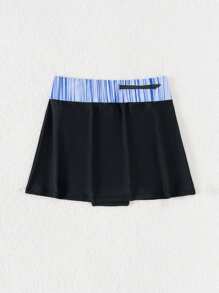 SHEIN Swim Ladies' Striped Swimwear Skorts, Summer Beach - Black - View 6