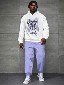 Manfinity RebelGame 男士加大尺碼卡通字母印花連帽衛衣和褲子兩件套裝 - 紫色 - 查看 1