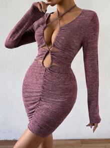 Zolique Damen Kleid Mit Plissiertem Neckholder Und Taillenband - Rot-violett - Übersicht 4