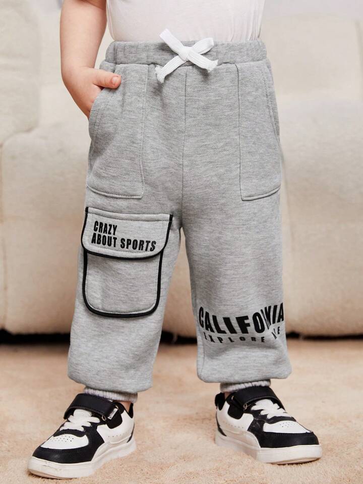 SHEIN Pantalones Largos Para Beb Ni o Con Estampado De Letras Y
