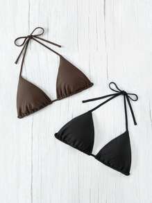 SHEIN Swim 女款純色三角杯頸掛式比基尼上衣 - 彩色 - 查看 5