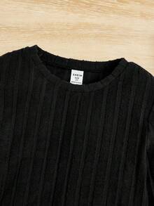 SHEIN Con trai Vòng cổ Tay áo dài Áo thun Và Quần yếm Bộ - Nhiều màu - Xem 3