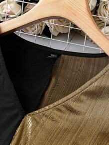 SHEIN LUNE 大碼對比v領襯衫 - 黃色 - 查看 3