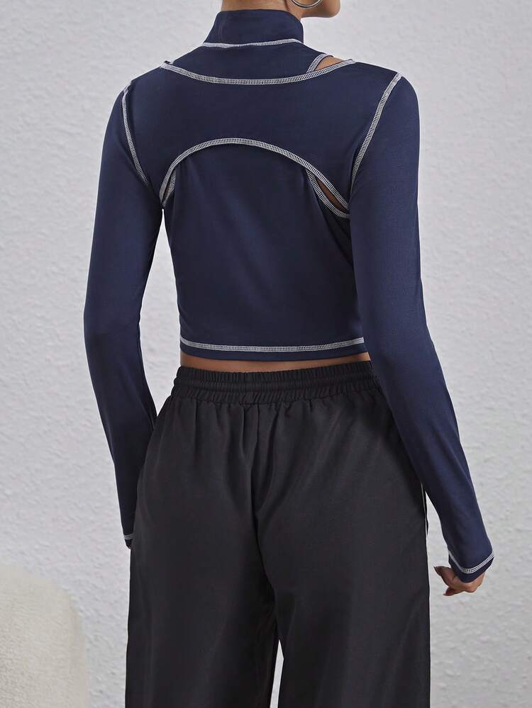 Women's Colorblock Stitching Motorcycle T-Shirt