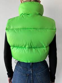 EURMUSE Zip Up Puffer Vest Coat - Green - View 2