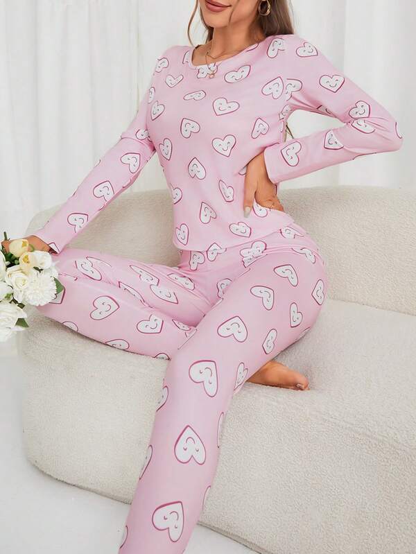 Heart Shaped Pattern Thermal Underwear Set SHEIN