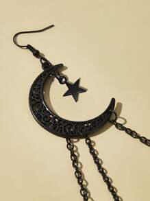 ROMWE Academia 1pair Black Crystal Crescent Moon Shaped Hollow Out Stars & Tassel Pendant Earrings - Black - View 3