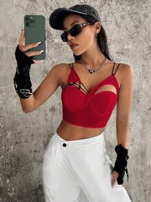 SHEIN ICON 中空背心上衣 - 紅色 - 查看 5