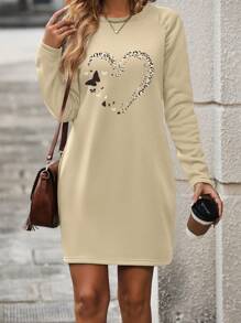 SHEIN LUNE Leopard & Butterfly Pattern Print Long Sleeve Dress