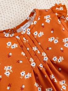 Baby Girl Vintage Brown Patterned Dress - Brown - View 3