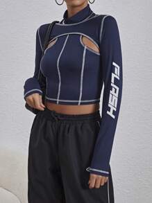 SHEIN EZwear Women's Colorblock Stitching Motorcycle T-Shirt - Royal Blue - View 1