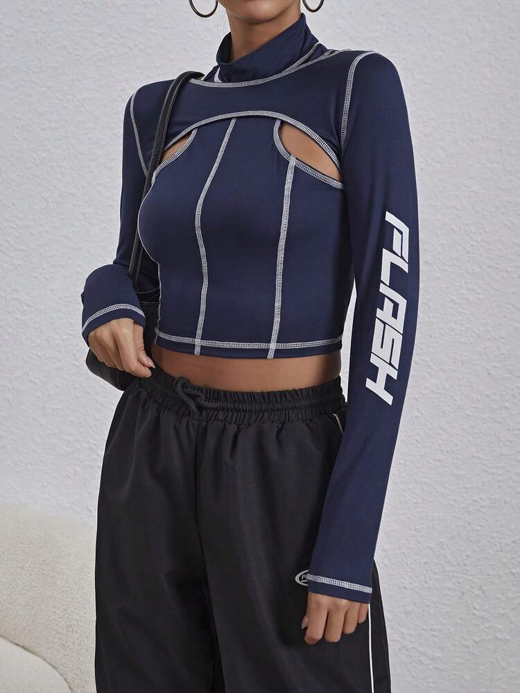 Women's Colorblock Stitching Motorcycle T-Shirt