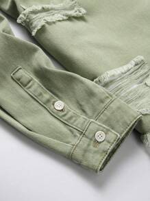 Manfinity LEGND Men's Ripped Denim Shirt - Army Green - View 7