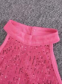 SHEIN Conjunto de 2 piezas de top y shorts de unicolor brillante para niña preadolescente - Rosa Fucsia - Ver 6