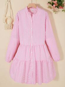 1 Miếng Cô gái Hoa văn kẻ sọc Tay áo dài Đầm Cho mùa xuân Và Mùa hè - Hồng - Xem 4