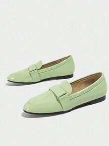 女士樂福鞋真皮平底鞋,休閒春夏日常穿著 - 綠色 - 查看 2