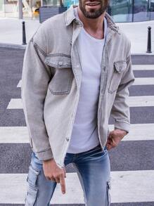 Manfinity Homme Men's Button-Front Denim Shirt With Flip Pockets